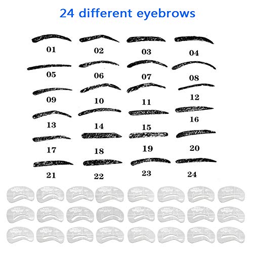 40 Pieces Eyebrow Stencils, 2 Pack Reusable Handled Eyebrow Shape DIY Brow Grooming Shaping Templates Kits with Purple Handle, Strap and 24 Types Drawing Guide Card Makeup Tools,Washable