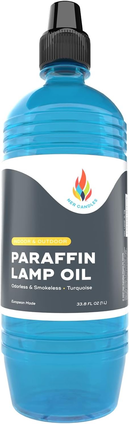 Oil Lamps & Accessories - Liquid Paraffin Lamp Oil - 1 Liter - Smokeless, Odorless, Ultra Clean Burning Fuel For Indoor And Outdoor Use (Turquoise)