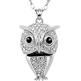 FANSING 3D Cute Owl Pendant Necklace with White Gold Plated Long Chain