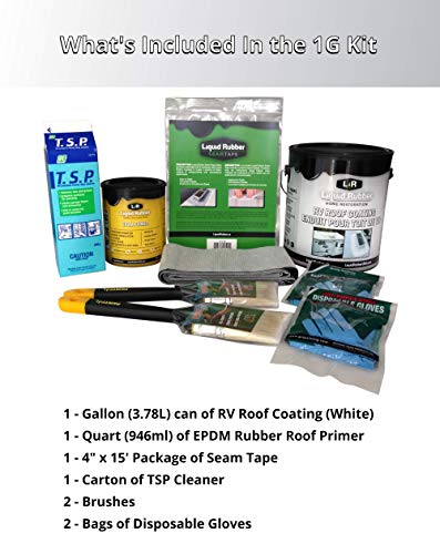 L R Liquid Rubber RV Roof Repair Kit, White, 1 Gallon