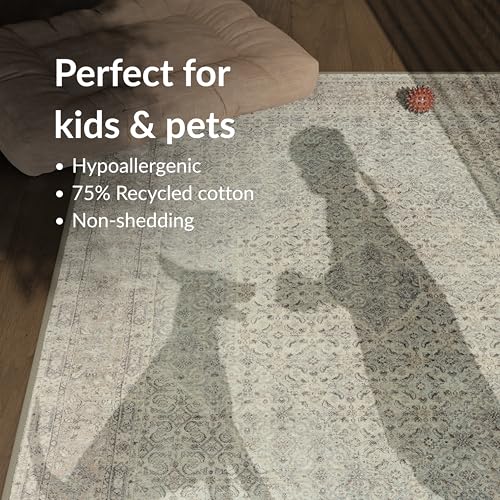artyrugs Machine Washable Rug Rug, 240x330cm, 75% Recycled Cotton, Short Pile, Non-Slip Backing, Non-Shedding, Suitable for Bedroom, Kitchen, Hallway, Office, Large, Antique Sand