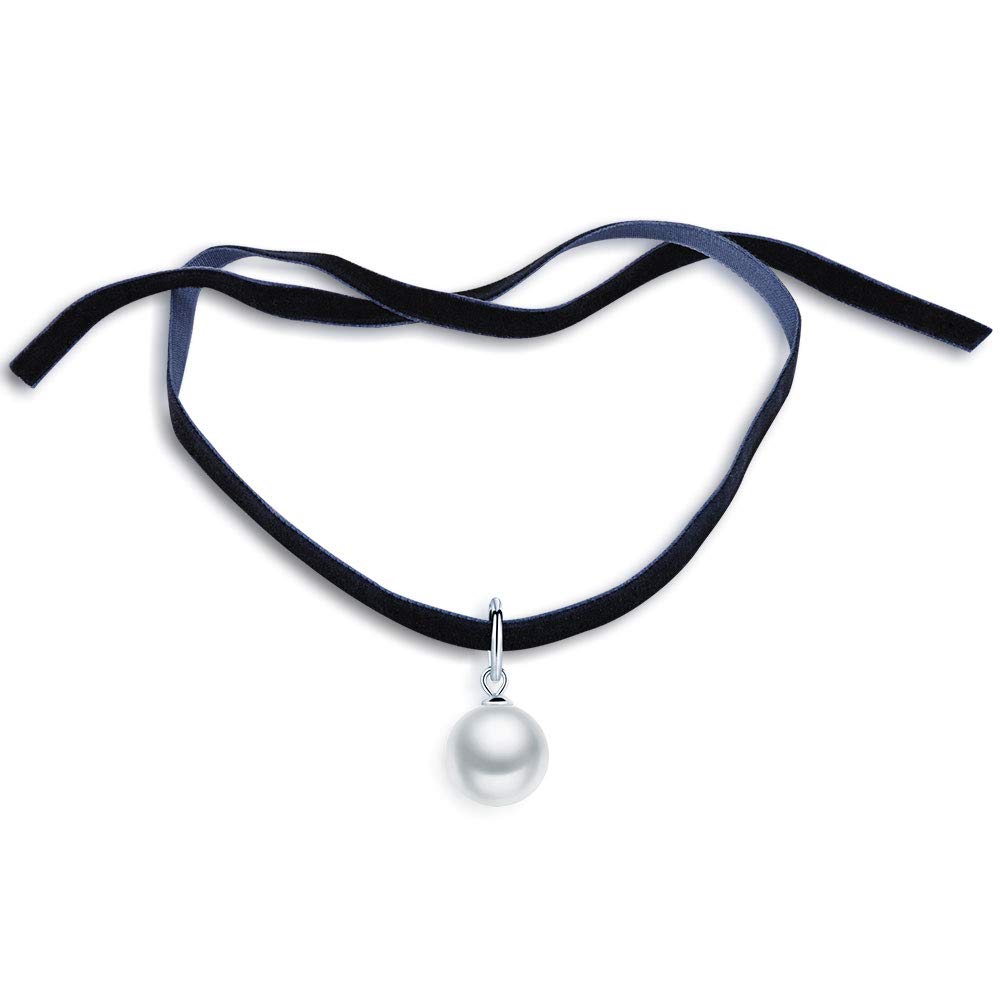 MICGIGI-Women Pearl Pendant Necklace 925 Sterling Silver Choker Necklace 10mm Pearl(Blue)