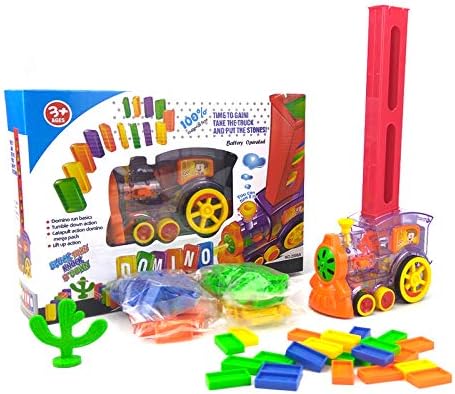 GULEHAY 80 Pcs Domino Rally Train Toy Set, Domino Rally Electric Train with Lights and Sounds, Suitable for Boys and Girls Aged 3 and Over