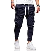 Men's Casual Pants - Cotton Chino Cargo Pants for Hiking and Outdoor Recreation, Drawstring Sweatpants in Twill Track Jogging