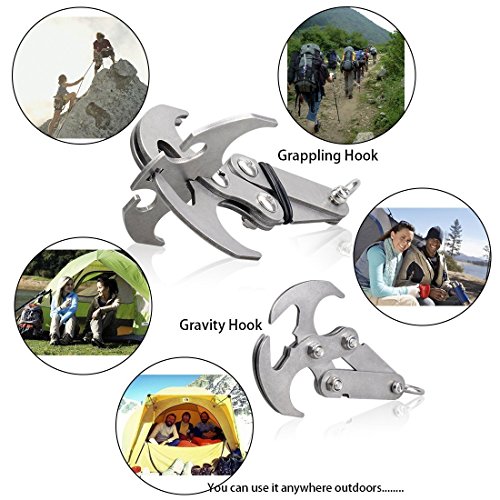 Gravity Hook, Multifunctional Stainless Steel Grappling Hook, Portable Durable Survival Folding Climbing Claw, Carabiners and Quickdraws for Outdoor Activity