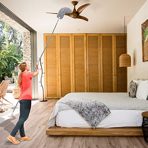 Microfiber Duster with Extendable Long 100" Lightweight Metal Rod for
