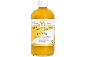 Raw Organic Fermented Probiotic Gut Tonic, "Golden" Variety [Vegan, Gluten Free, Non-GMO, Probiotic] 14oz Glass Jar by Wise Goat Organics