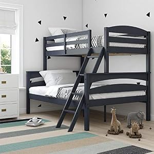 Image of Dorel Living DA6940BL Brady Solid Wood Bunk Beds with Ladder and Guard Rail, Twin Over Full, Graphite