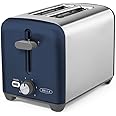 BELLA 2 Slice Toaster, Quick & Even Results Every Time, Wide Slots Fit Any Size Bread Like Bagels or Texas Toast, Drop-Down Crumb Tray for Easy Clean Up, Stainless Steel and Blue