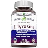 Amazing Formulas L Tyrosine - 500 mg, 180 Capsules - Supports Mental Alertness, Energy, Focus, Healthy Glandular Function and Balance