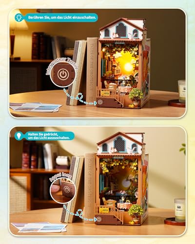 Rolife Book Nook DIY Wooden Model Adult with Lights Sunset Island 3D Puzzle Miniature House Building Bookends Diorama Decoration Book Library Living Room
