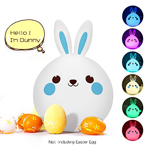 Toddler Night Light, Cute Easter Bunny Rabbit Stand Lamp, Soft Silicone Squeeze Toy, 6-Color Changing Light w’ Touch Sensor, Funny Nighttime Buddy for Your Lovers, Little Kids
