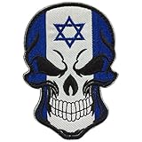 SpaceAuto Skull Head w/ Flag of Israel Military Tactical Morale Badge Hook Loop Fastener Patch 3.54
