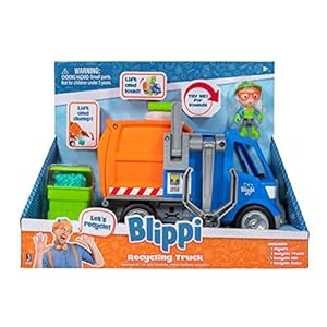 Blippi-BLP0035-Truck-with-Working-Lever-and-Classic-Figure-Inside-Sing-Along-Catchphrases-Educational-Toys-Encouraging-Kids-to-Reduce-Reuse-and-Recycle-Blue Blippi BLP0035 Truck with Working Lever and Classic Figure Inside, Sing Along Catchphrases-Educational Toys Encouraging…