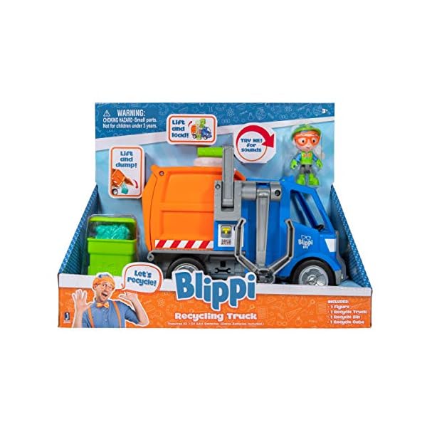 Blippi-BLP0035-Truck-with-Working-Lever-and-Classic-Figure-Inside-Sing-Along-Catchphrases-Educational-Toys-Encouraging-Kids-to-Reduce-Reuse-and-Recycle-Blue Blippi BLP0035 Truck with Working Lever and Classic Figure Inside, Sing Along Catchphrases-Educational Toys Encouraging…