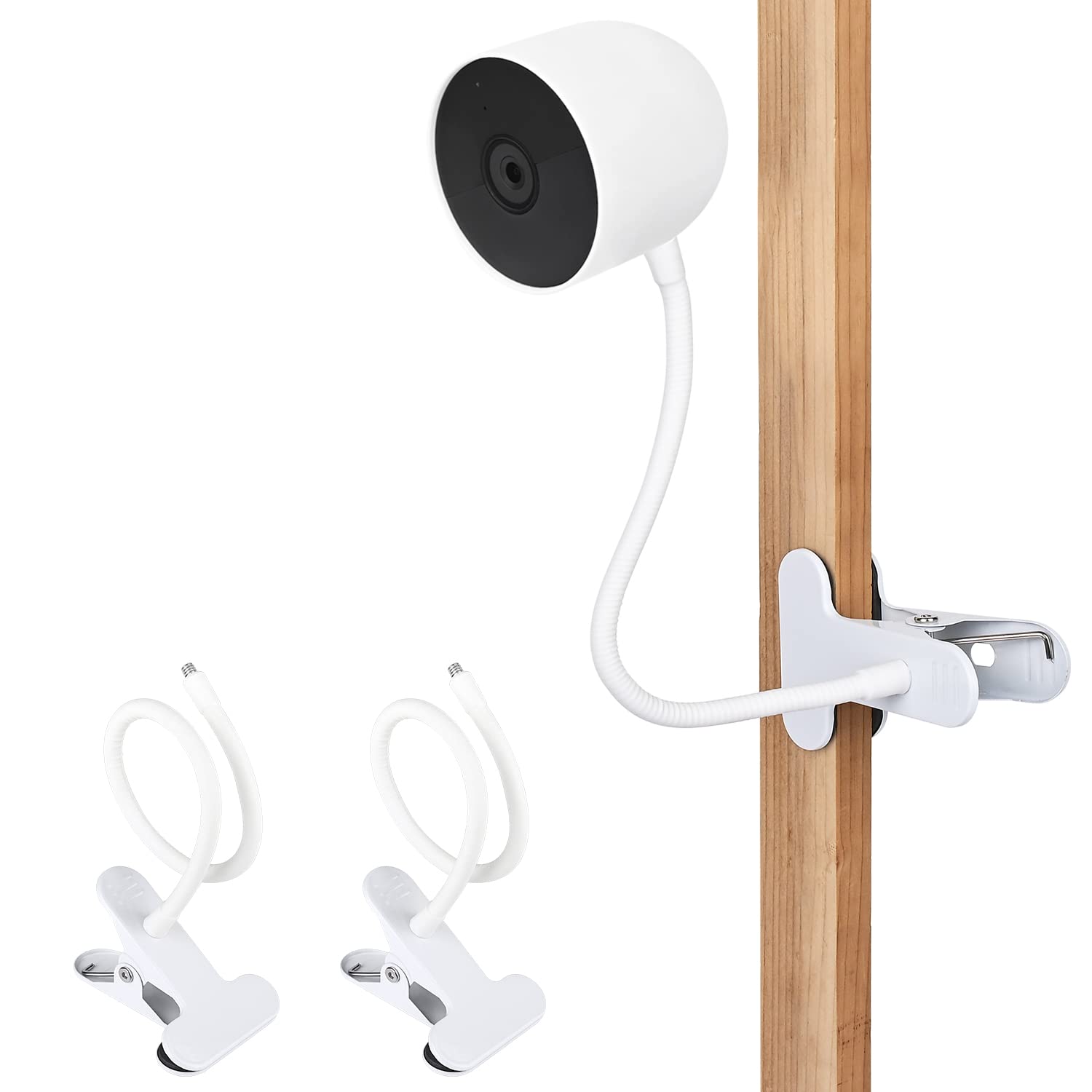 2Pack Clip Clamp Mount for Google Nest Cam Outdoor or Indoor, Battery, Flexible Gooseneck Mounting Bracket to Attach Your Nest Camera Wherever You Like with No Tools