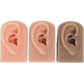 Silicone Ear Model, 3Pcs Silicone Ear Model Soft Flexible Right Ear 3 Colors Easy to Use Reusable Human Ear Model Simulated Ear for Ear Piercing Training and Earrings Display