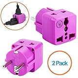 European Plug Adapter by Yubi Power 2 in 1 Universal Travel Adapter with 2 Universal Outlets - 2 Pack - Purple - Shucko Type E / F for France, Germany, Spain, Sweden, Turkey, Ukraine and More!