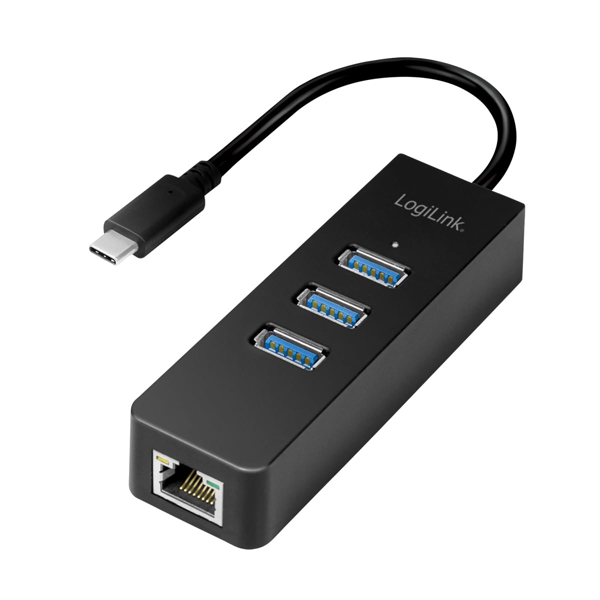 LogiLink USB 3.0 to Gigabit Network Adapters (RJ45) and 3 x USB 3.0 Hub black Black