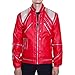 Mjb2c-Michael Jackson Costume Beat it Metal Zipper Leather Jacket/Red/XXX-Large