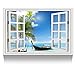 KREATIVE ARTS Canvas Print Wall Art Window Frame Style Palm Tree Seascape Picture Wall Decor Stretched Giclee Print Gallery Wrap Modern for Home Decoration Ready to Hang