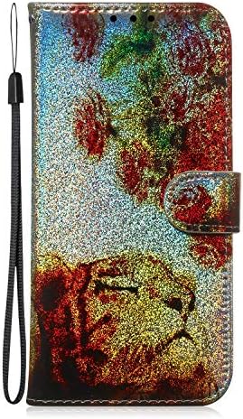 Huawei P30 Lite Case, Girls Woman Bling Glitter Shockproof PU Leather Flip Notebook Wallet Phone Cover with Magnetic Stand Card Holder TPU Bumper Protective Case for Huawei P30 Lite Tiger rose