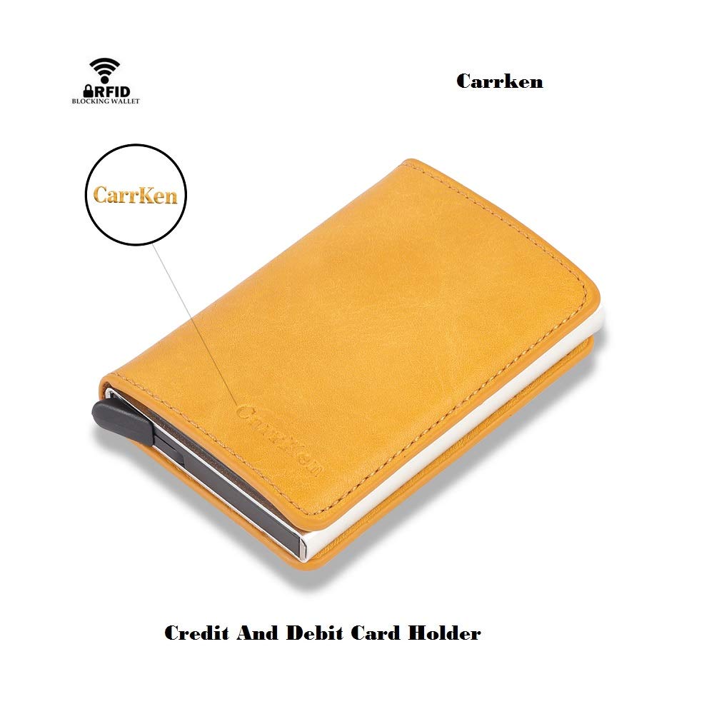 Carrken New Antitheft Men And Women Credit Card Holder Rfid Aluminium Business Card Holder Crazy Horse Pu Leather Mini Wallet Fl20 Tan Yellow Buy Online In Bahamas At Bahamas Desertcart Com Productid 140631760