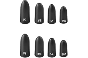 Fishfun 12 Pack Tungsten Bullet Fishing Weights, Insert Free Worm Sinkers, 1/8 3/16 1/4 3/8 1/2 oz
