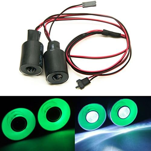 MOHERO 2 LEDs Angel Eyes & Demon Eyes LED Light Headlights for 1/10 RC Model Crawler Cars Headlamps (Green+White, 22mm)