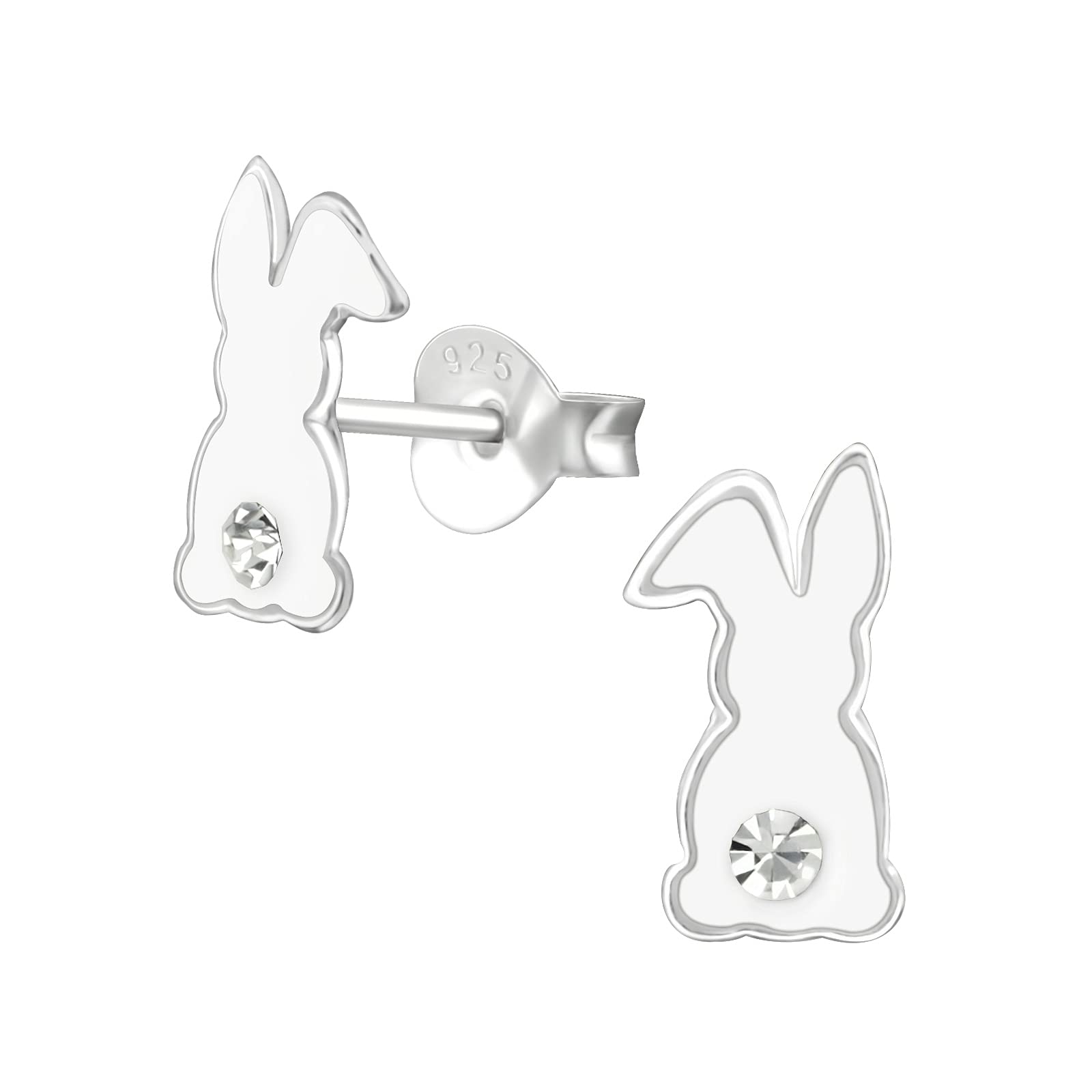 Bunny Rabbit Earrings Studs with Crystal Stones 925 Sterling Silver