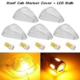 5xClear Cab Marker Clearance Lights Cover+194 T10 Amber High Power LED Bulbs for 1999-2016 Ford E150-E550 F-150 F-250 F-350 F-450 F-550 Super duty pickup truck