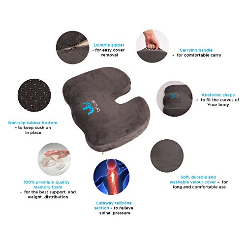 Soft&Care Seat Cushion Coccyx Orthopedic Memory Foam and Lumbar Support