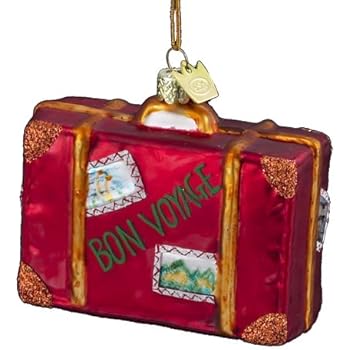 Noble Gems Kurt Adler 3-1/2-Inch Glass Bon Voyage Suitcase Ornament