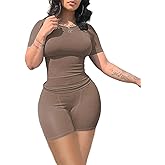 LICOBOD XS-3XL Casual Workout Two Piece Outfits for Women Short Sleeve T-shirt+Elastic High Waist Shorts Sets Streetwear