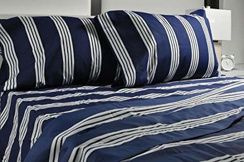 Highland Collection Printed 300 Thread Count Cotton Rich sheet Set Twin Size, (Twin, Navy Stripe)