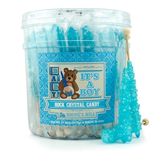 Gender Reveal Rock Crystal Candy Sticks | It's A Boy! | 36 Count Blue Blueberry | Boone's Mill