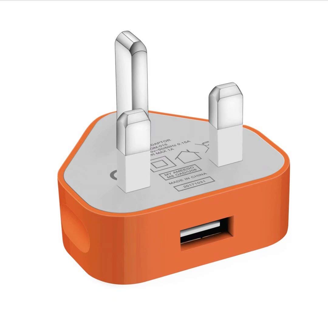 USB Compact Universal UK Mains Charger 1000 mAh CE Approved Adapter Cable Compatible with Mobile Phones iPhone 5 6 7 8 X iPod/Samsung Galaxy S2 3.4 S5 S6 S7 S8 S9/Smart phones/Media devices (Orange)