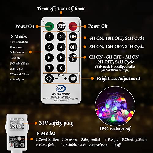 120led Lichterkette Kugeln, 17M Lichterkette Außen Bunt, Partylichterkette mit Stecker für Innen und Außen, 8 Modi und Merk Funktion, Ideale Party deko, Kinderzimmer, Balkon, Weihnachtsbeleuchtung