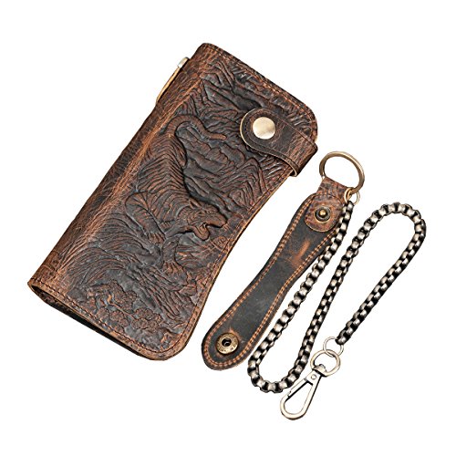 Buy Men's Crazy Horse Leather Snap Wallet With Chain Card Holder Zipper