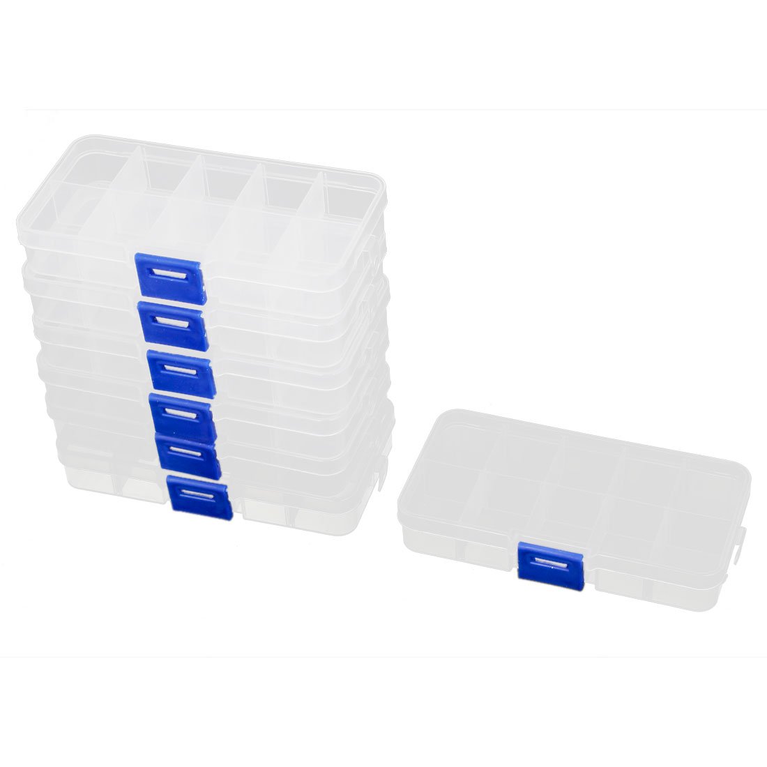 sourcing map Plastic 10 Sections Sundries Jewelry Screws Holder Storage Box 7pcs Clear Blue