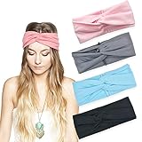 DRESHOW 4 Pack Headbands Vintage Elastic Printed Head Wrap Stretchy Moisture Hairband Twisted Cute Hair Accessories (4 Pack Criss Cross)