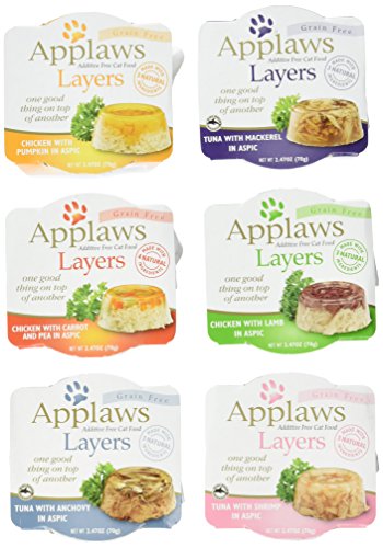 Applaws Grain Free Layers in Aspic Canned Cat Food 6 Flavor Variety Bundle, 2.47 Ounces Each (12 Cans Total)