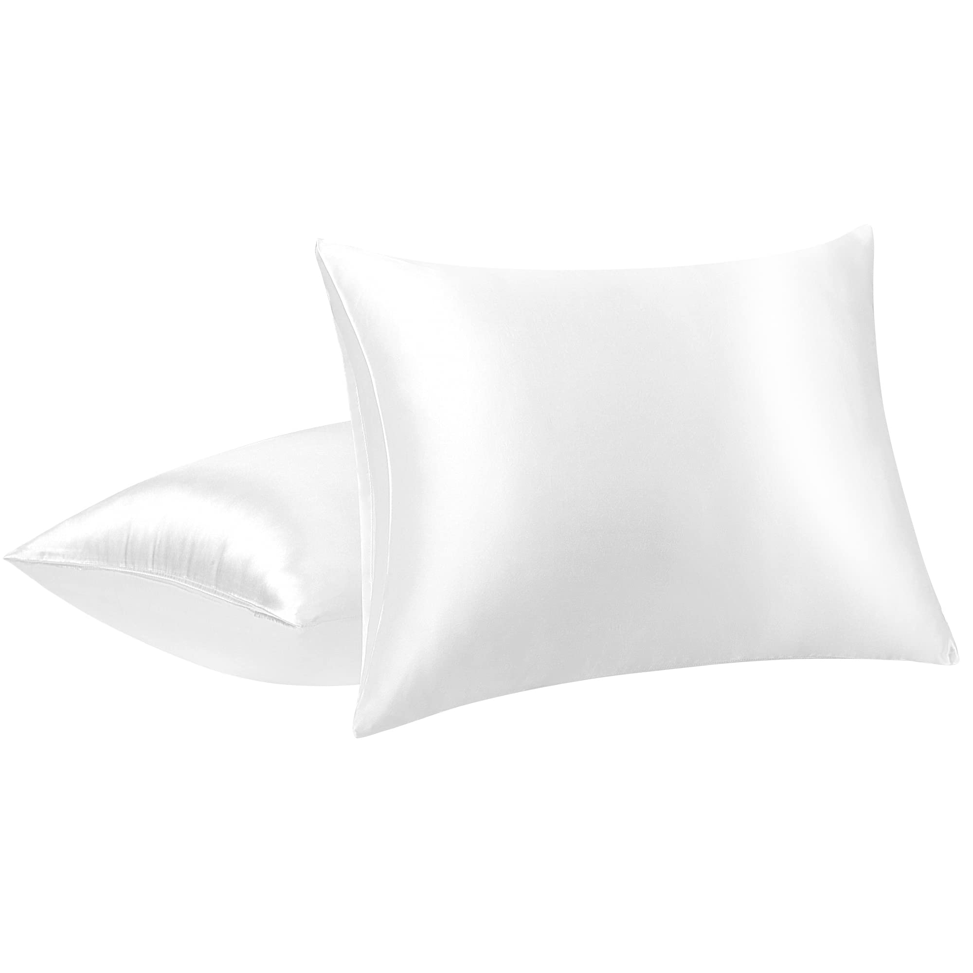 PiccoCasa Satin Pillowcases 2 Pack,Silk and Soft Pillow Cases with Envelope Closure White 50 x 90cm