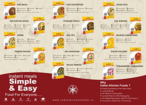 Indian Kitchen Foods Freeze Dried Ready To Eat Spinach with Cottage Cheese and Sauce (Palak Paneer) - Rehydrated Wt. 9.50 oz