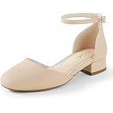 Ankis Closed Toe Heels for Women, Black Nude White Gold Silver 1 Inch Women's Flats Low Block Heel Women Dress Shoes Womens Pumps Work Shoes with Ankle Strap for Spring Fall