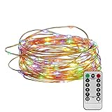 100 LED Copper Wire Starry String Lights with 8 Modes Remote Control 3AA Battery Operated, 33 Feet (Colorful)