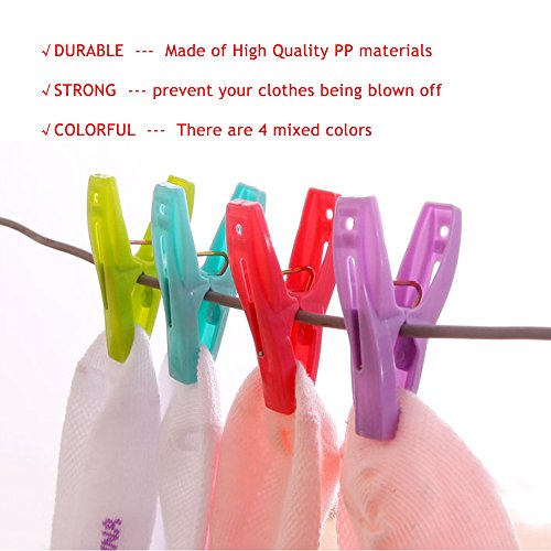 Shiaon Sturdy Clothespin 40-pack Colored Plastic Clothes Clips for Laundry Outdoor Kitchen and Photo Paper Craft - Windproof Anti-Slip Clothing Line Pegs With Springs - Air-Drying Clothing Pin Set