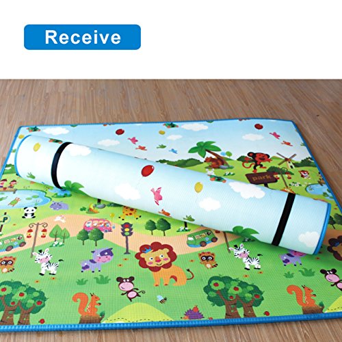 Play mat baby Care XPE Foam Floor Gym Slip thickening Reversible Waterproof playmat Portable double sides Kids Baby Toddler Outdoor or Indoor Use(Forest, 59x70x0.8in)