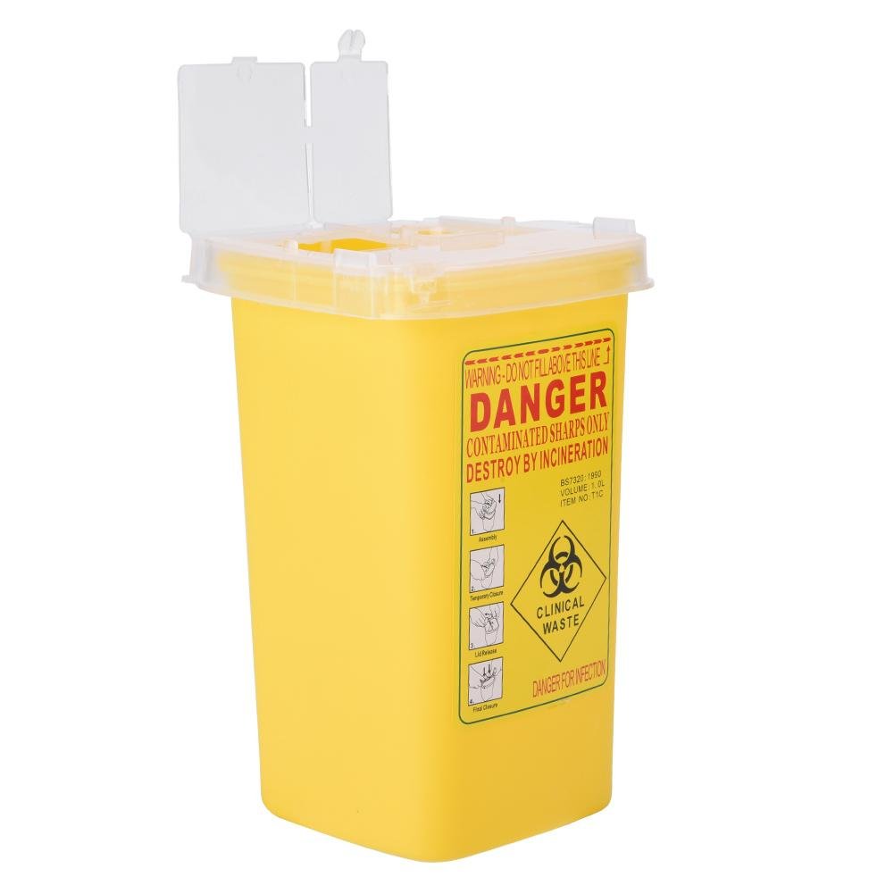 Sharps Bin - Delaman Biohazard Needle Container Disposable Tattoo Medical Plastic Box 1 Litre (Color : Yellow)