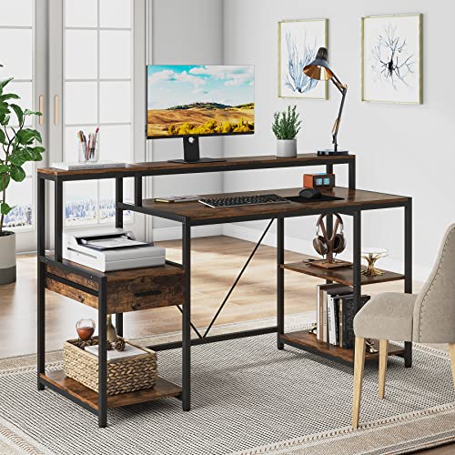 Tribesigns Computer Desk with Drawer and Storage Shelves, 57 Inch Home